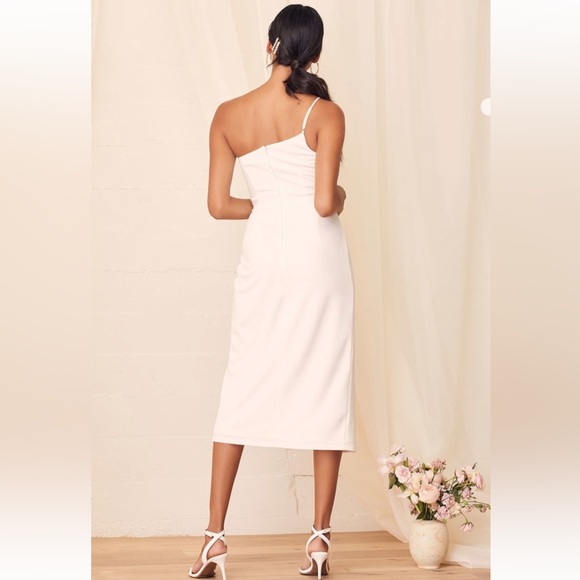 White One Shoulder Ruffle Midi Dress - Picture 2 of 2